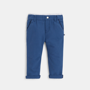 Baby boy's blue textured cotton trousers with micro-stripe 1