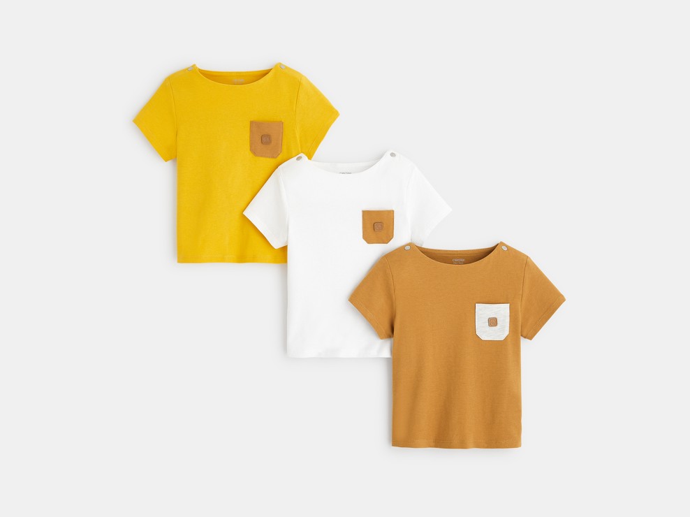 T-shirt jersey poche poitrine (lot de 3) jaune bébé garçon 1