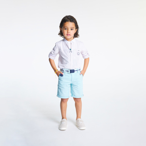 Camicia chic a righe con maniche regolabili e papillon viola bambino 1