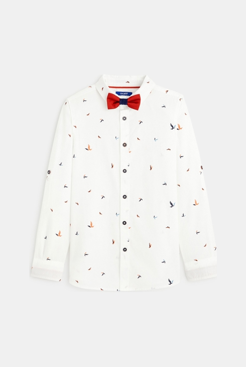 Popeline-Hemd mit Vogelmotiv und Fliege Jungen 2