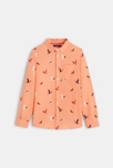 Chemise coton et lin imprimée oiseaux orange garçon