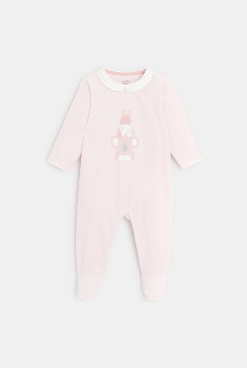 Dors-bien velours animaux petit col rose naissance 1