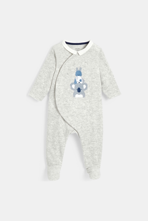 Strampler aus Samt mit Tieren Grau Geburt 1