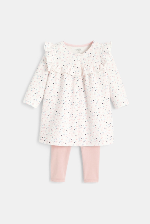 Kleid aus gemustertem Stoff mit Blasen und Leggings Rosa Geburt 1