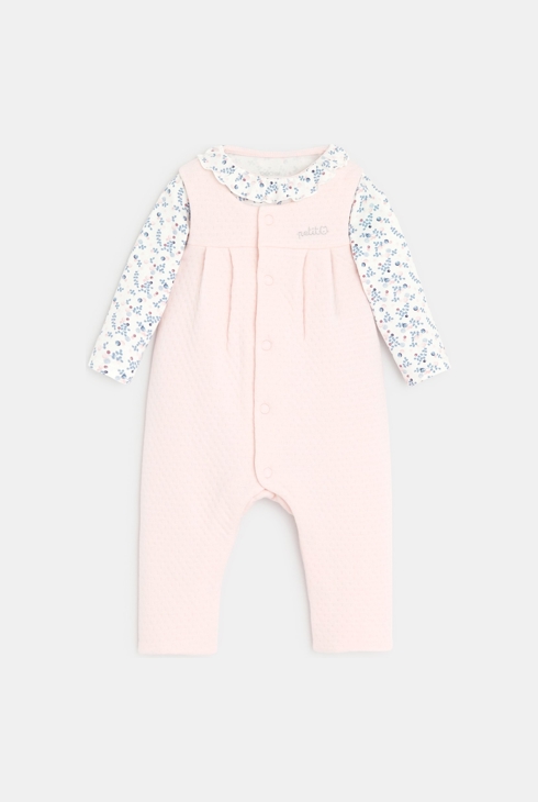 Latzhose aus Baumwolle mit Quilts und Body mit Blumenmuster Rosa Geburt 1