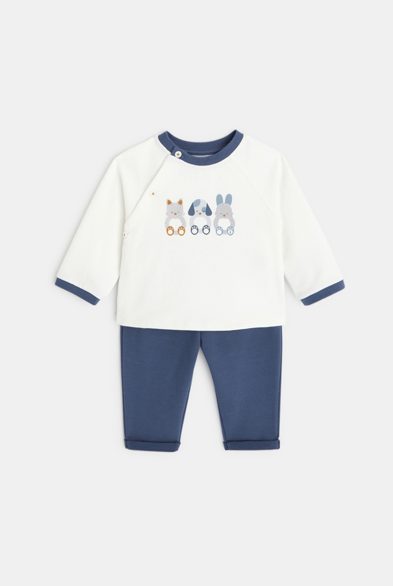 Sweat molleton et pantalon maille côtelée bleu naissance 1