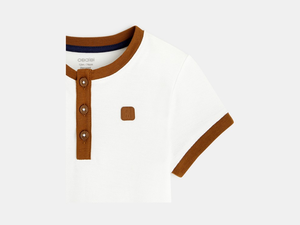 T-shirt col tunisien maille piquée blanc bébé garçon 2