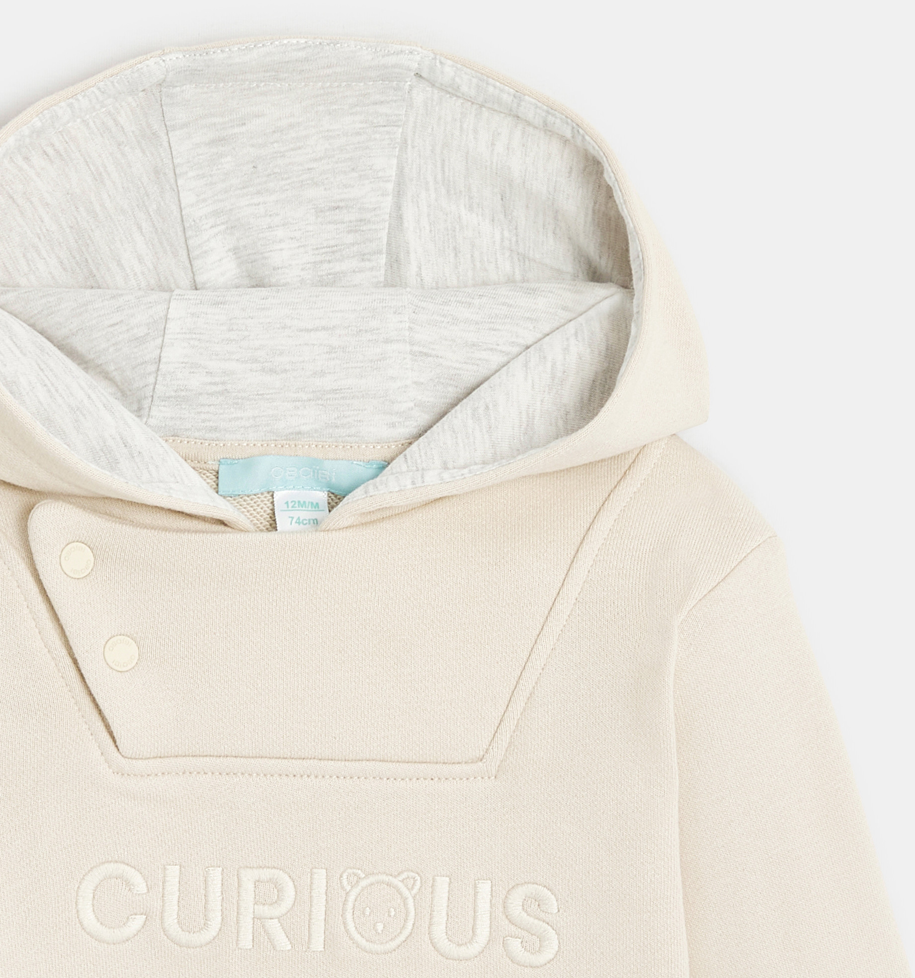 Beiges Baby-Sweatshirt aus Molton mit Kapuze für Jungen 2