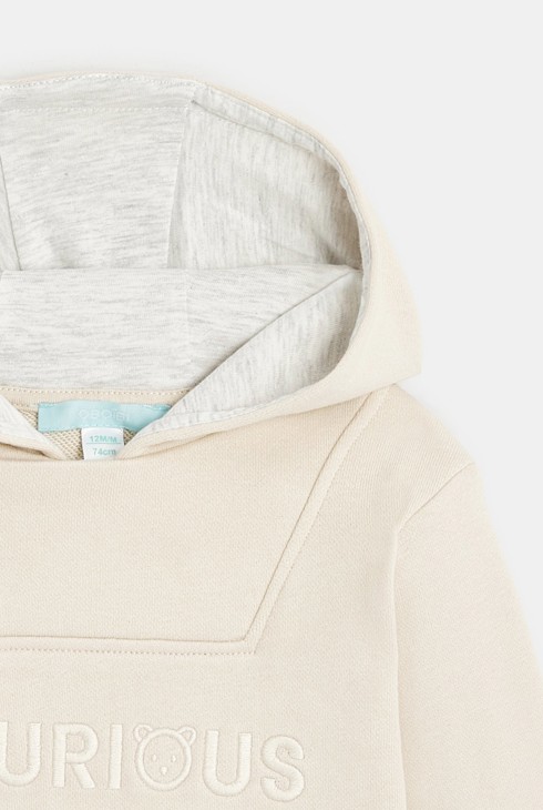 Sweat molleton à capuche beige bébé garçon 2