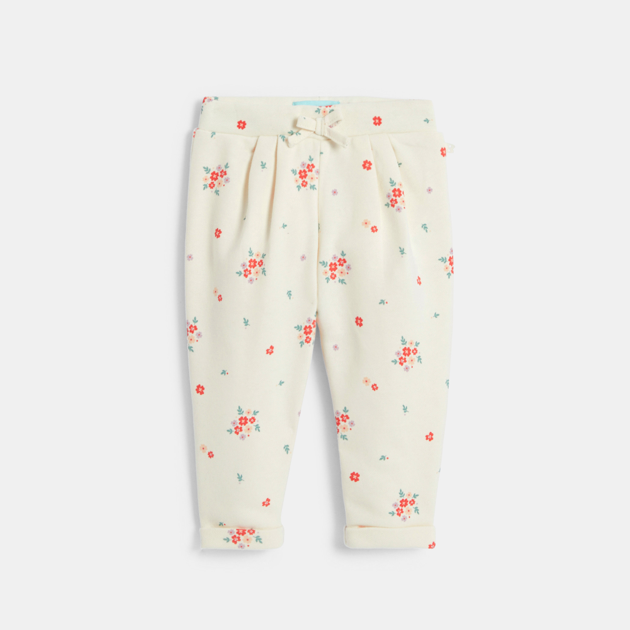 Pantalon molleton fleuri blanc bébé fille - Imprimé multicolore