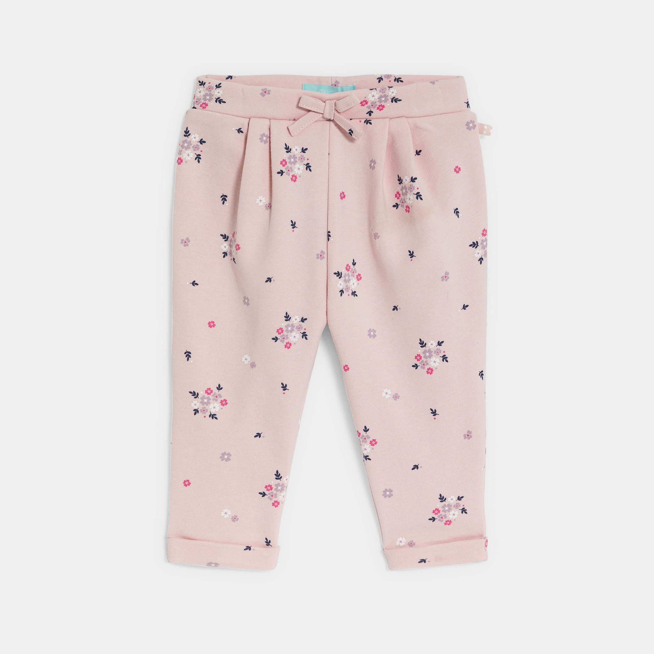 Pantalon molleton fleuri blanc bébé fille - Imprimé rose