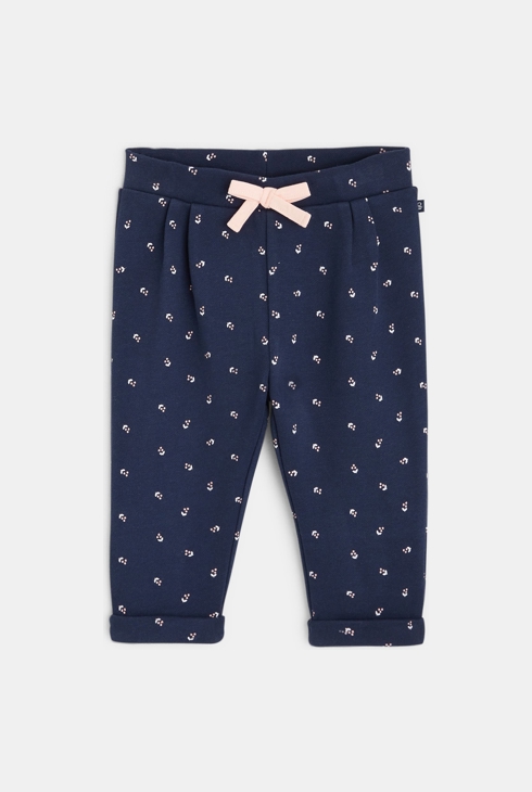 Pantalon molleton fleuri bleu bébé fille 1