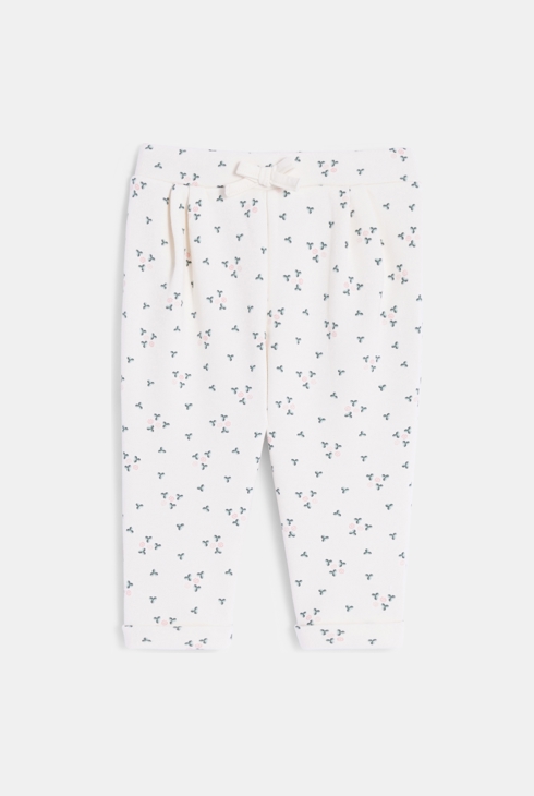 Pantalon molleton fleuri blanc bébé fille