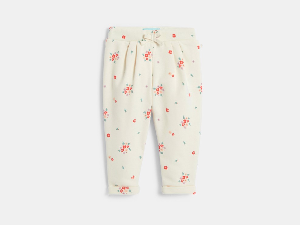 Pantalon molleton fleuri blanc bébé fille 1