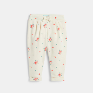 Baby girl's white floral fleece trousers 1