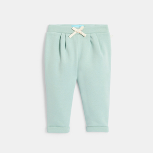 Pantalón muletón con flores verde bebé niña 1