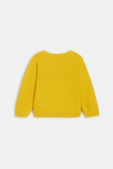 Yellow knitted cardigan with pointelle effect Okaïdi & Obaïbi