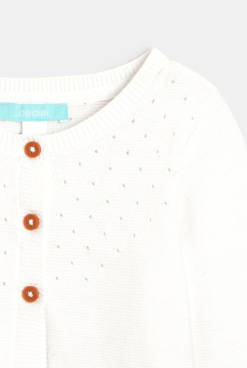 Gilet maille tricot effet pointelle blanc bébé fille