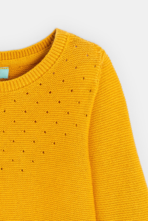 Gilet maille tricot effet pointelle jaune bébé fille