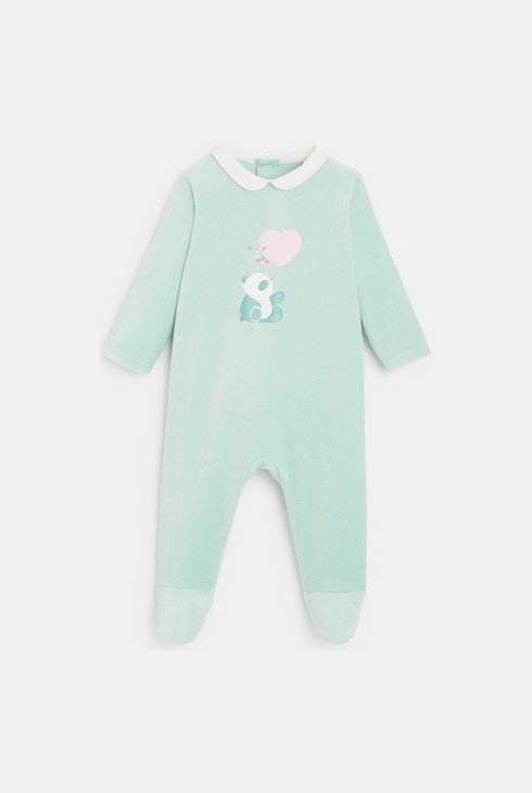 Dors-bien velours panda cœur vert bébé fille 1