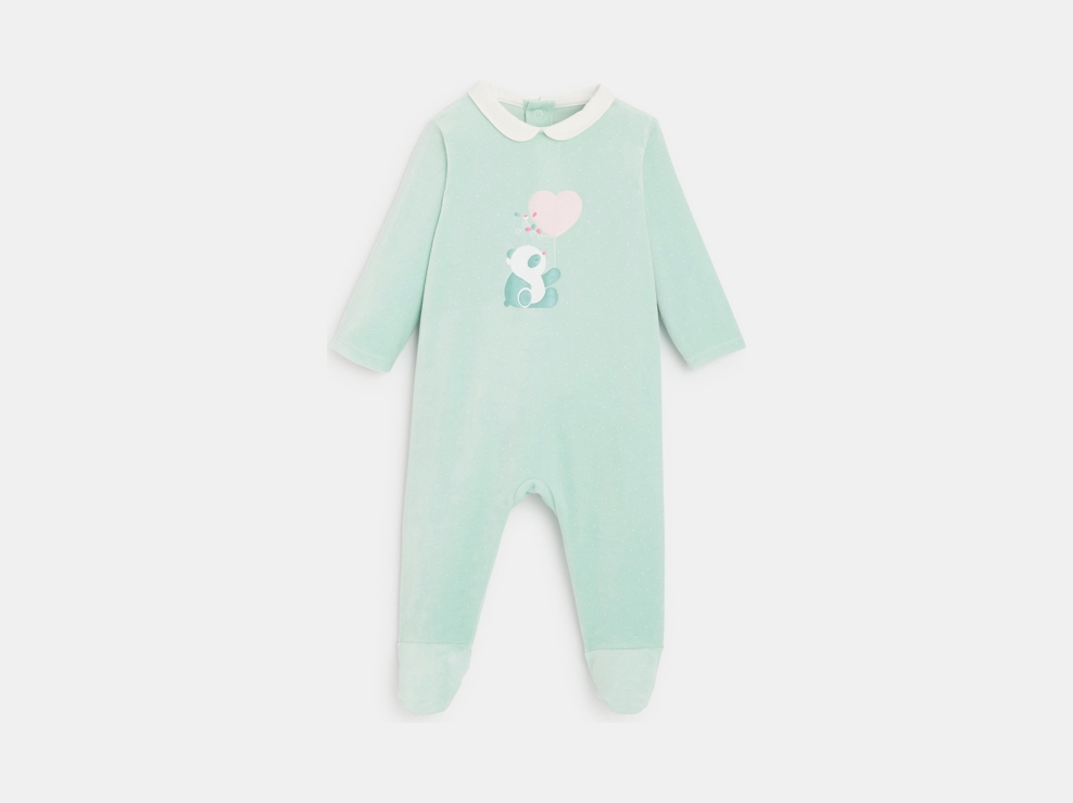 Dors-bien velours panda cœur vert bébé fille 1