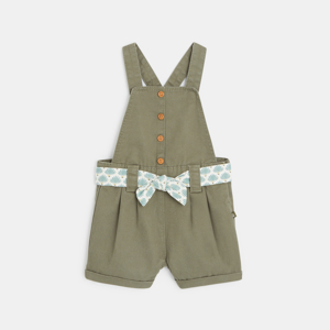 Salopette courte en twill verte bébé fille 1