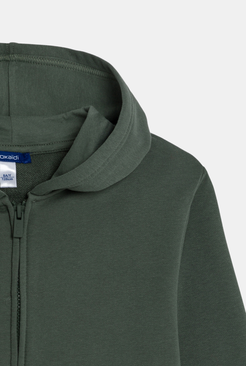 Grüngelbes Kapuzen-Sweatshirt mit Reißverschluss