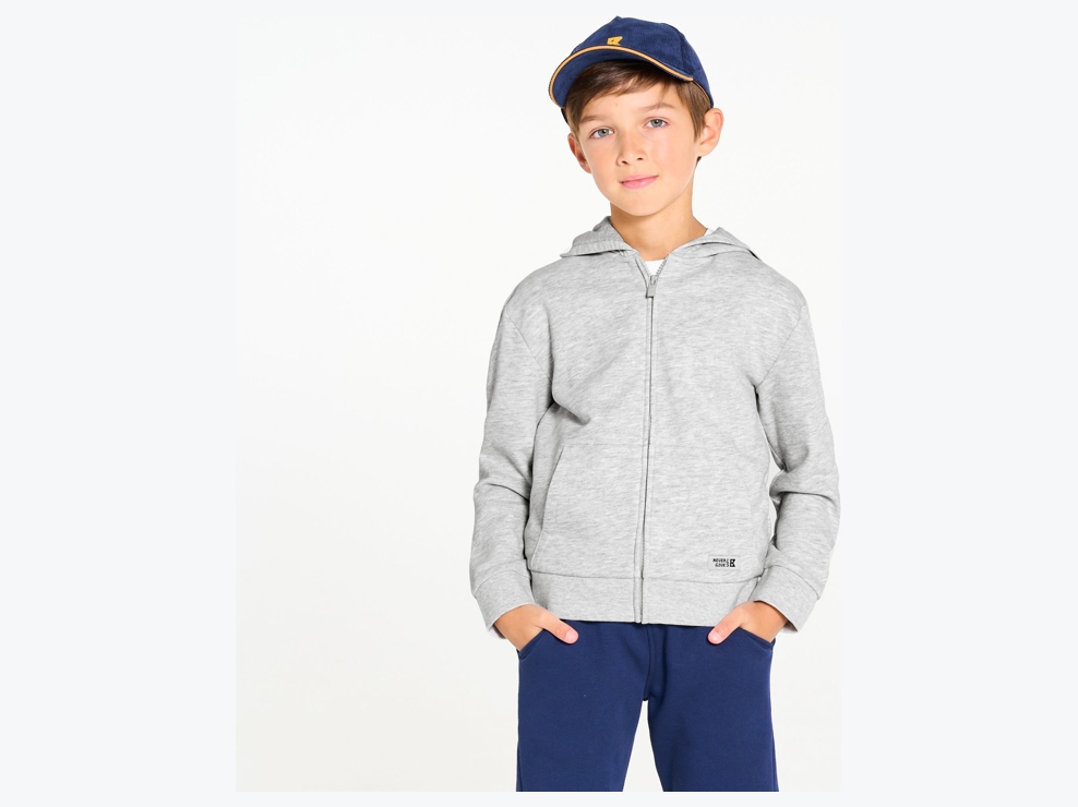Sweat zippé à capuche gris garçon 1