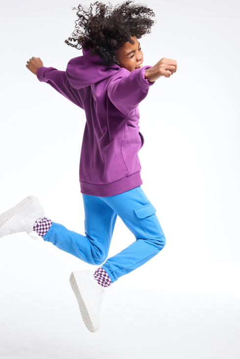 Boy's plain blue joggers with cargo pockets 1