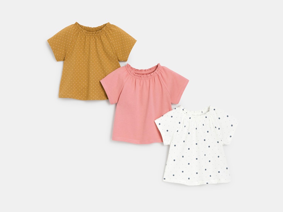 Camiseta con cuello elástico rosa bebé niña 1