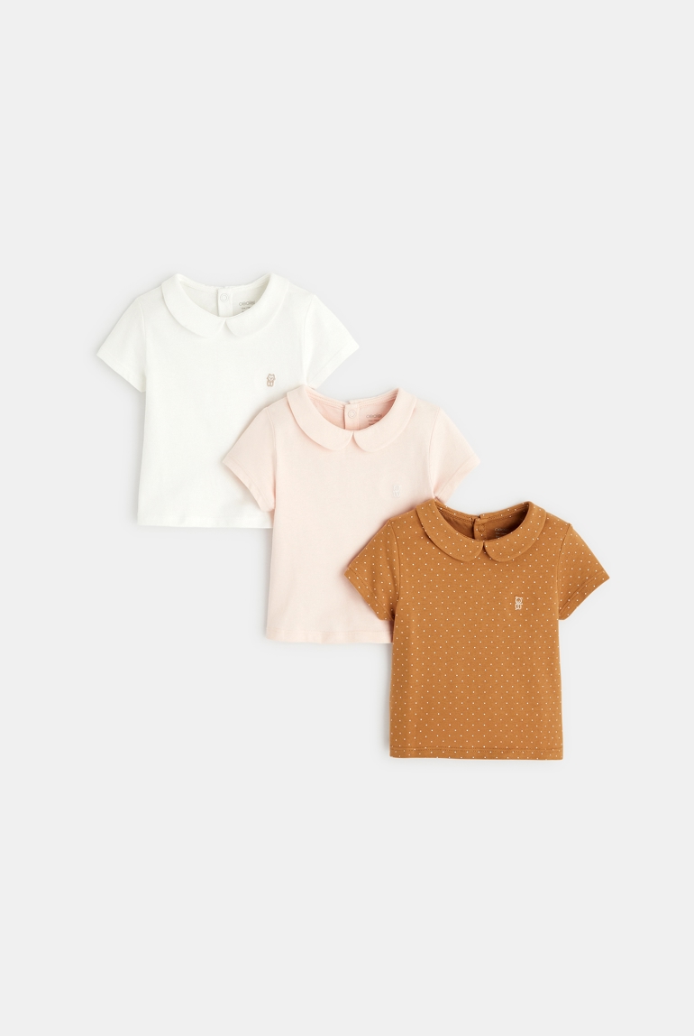 Camiseta con pequeño cuello (juego de 3) rosa bebé niña 1