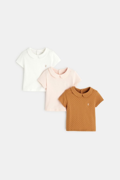 Koszulka z małym kołnierzykiem (3 szt.) różowy niemowlę dziewczynka 2