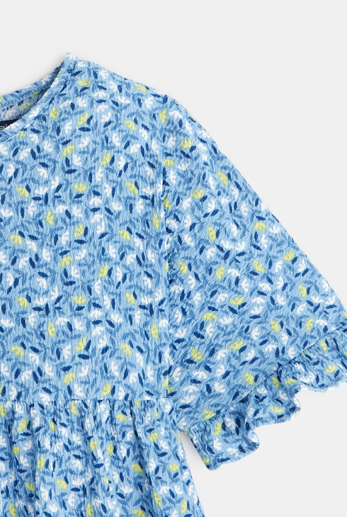 Robe imprimée volantée bleue fille 2