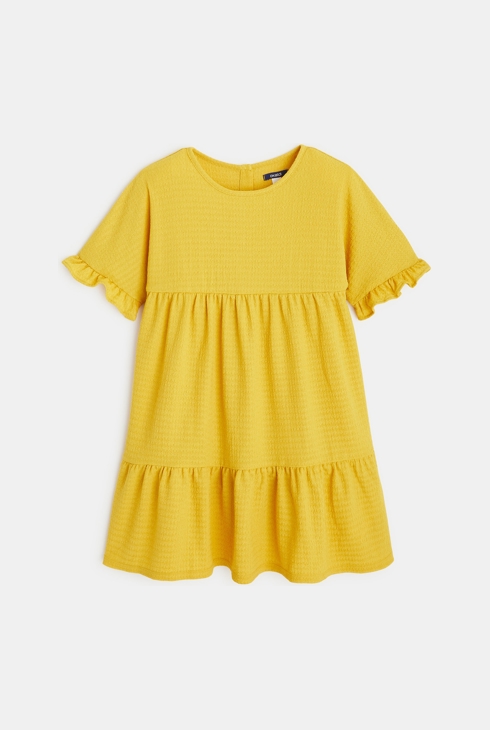 Einfarbiges Kleid mit Rüschen Gelb Mädchen 1