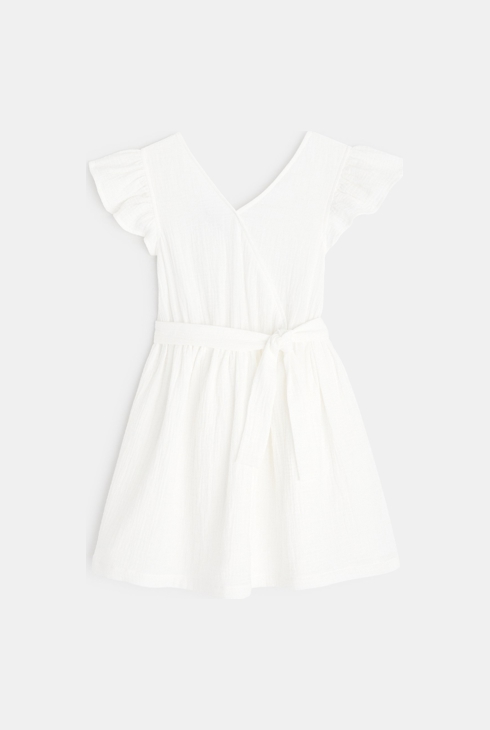 Robe effet croisé gaze de coton blanche fille