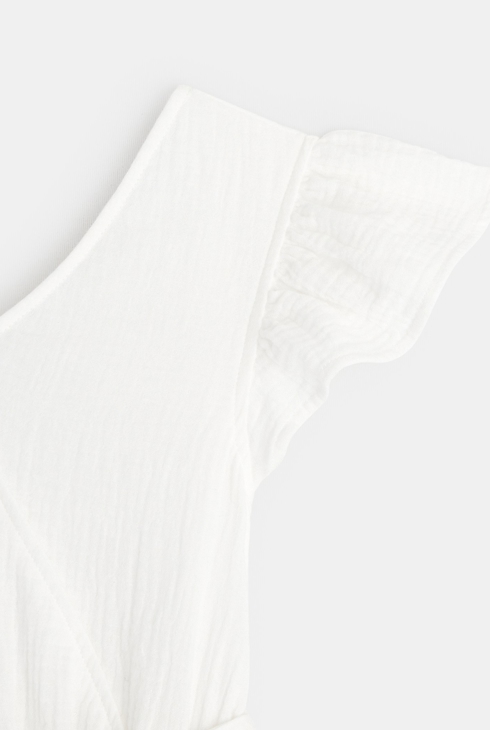 Robe effet croisé gaze de coton blanche fille