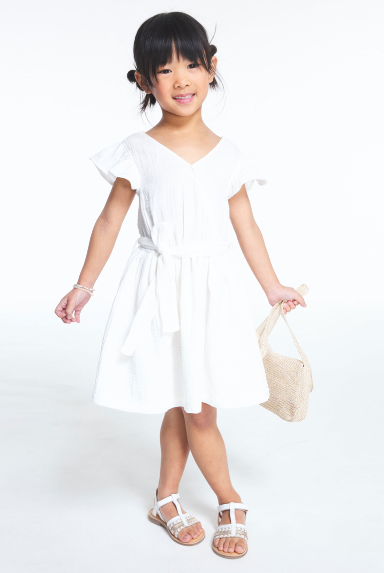 Robe effet croisé gaze de coton blanche fille 1