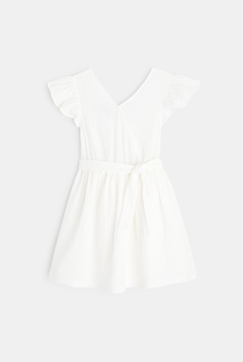Obleka s prekrižanim učinkom iz bele tetra tkanine bela deklica 2