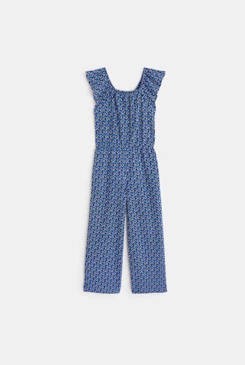 Potiskan kombinezon s hlačami modra deklica 1