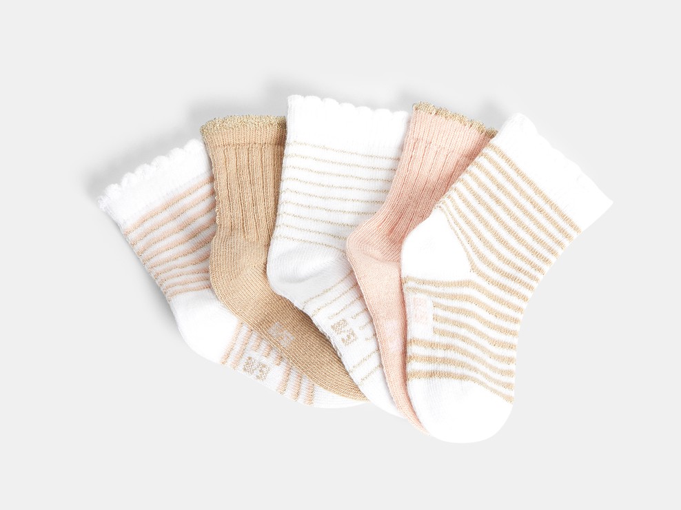 Chaussettes rayées brillantes bords festonnés (lot de 5) roses bébé fille 2