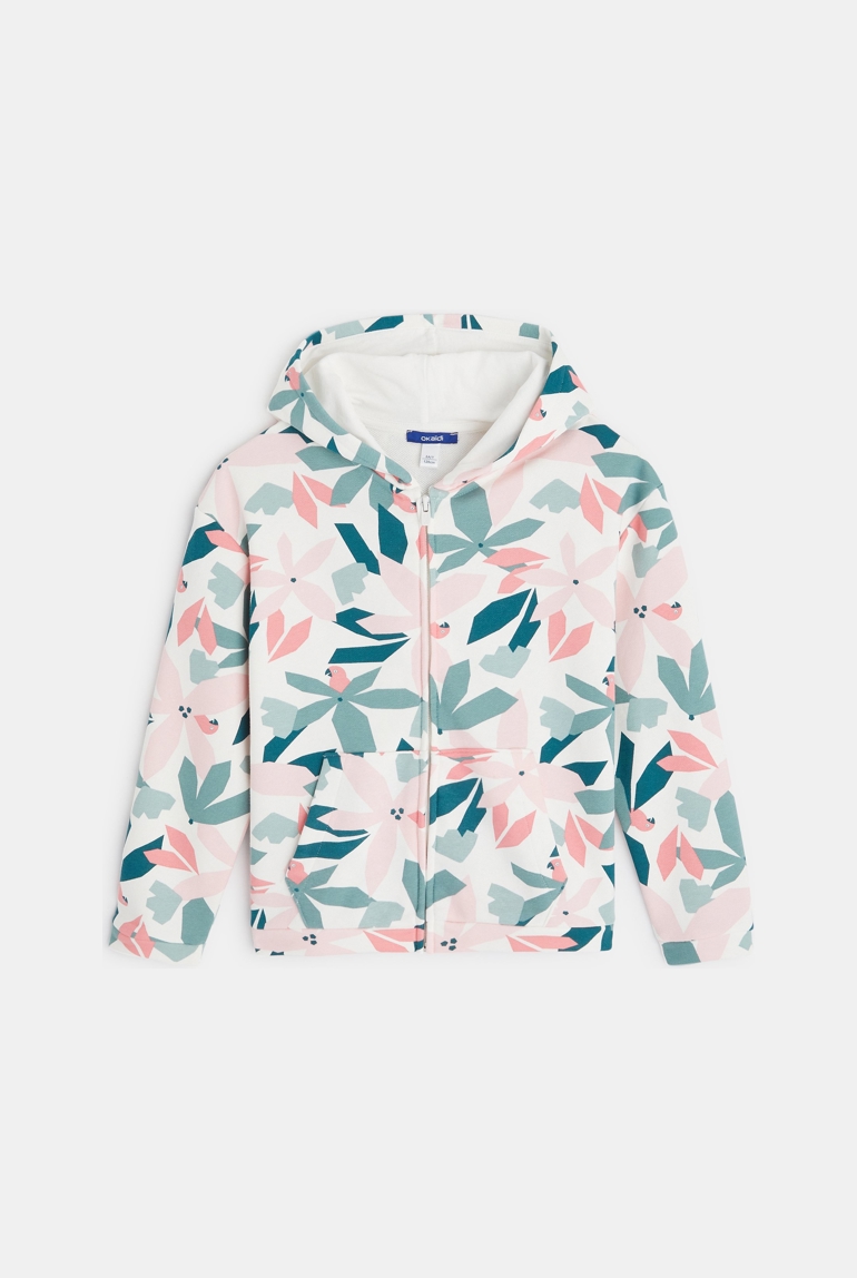 Sweat palmiers zippé à capuche vert fille 1