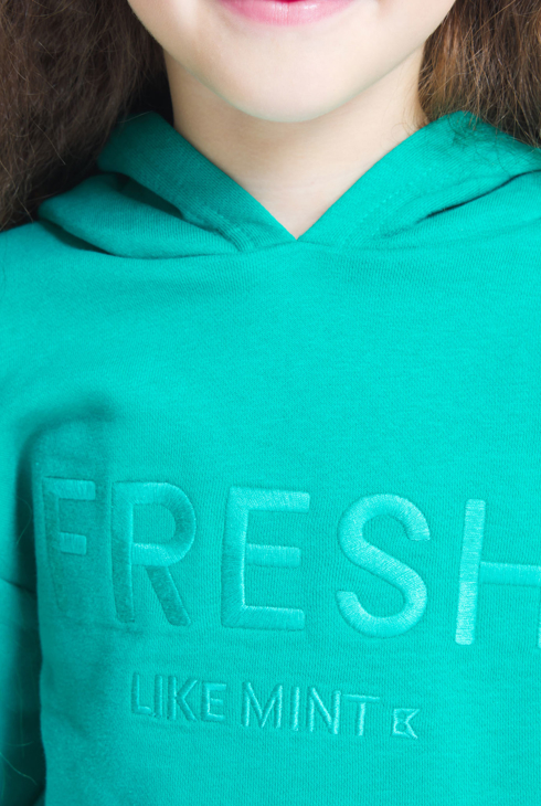 Sweat à capuche à message vert fille 1