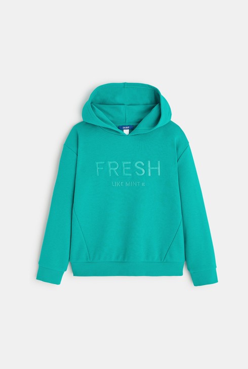 Sweat à capuche à message vert fille 2