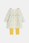 Robe effet pointelle mimosa et legging jaune bébé fille 1