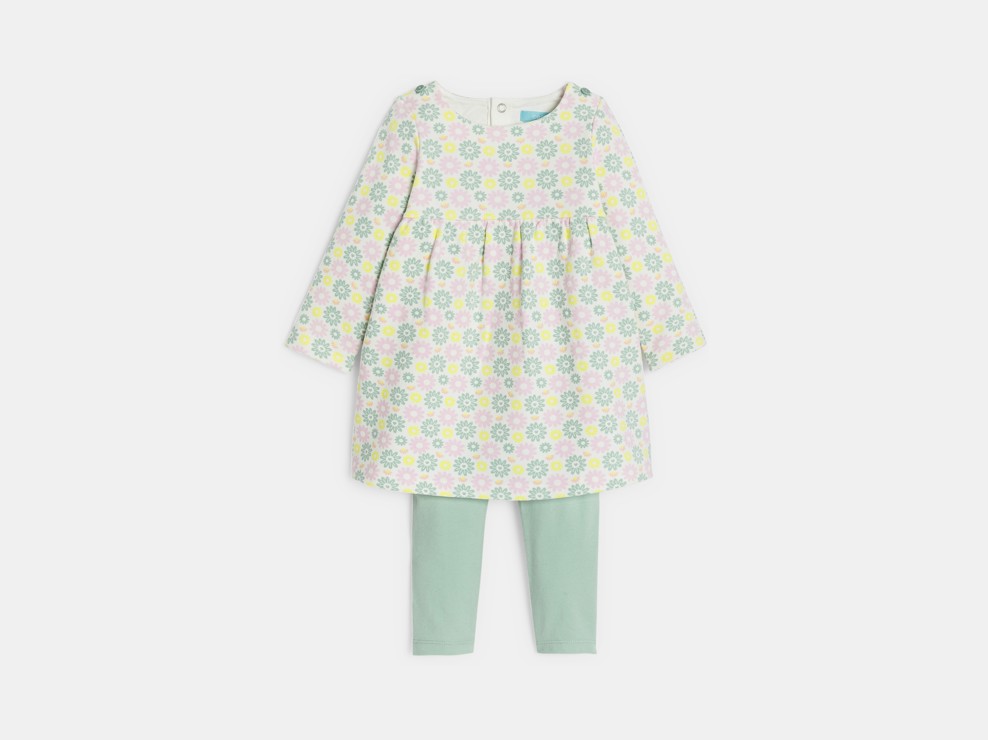 Vestit d'efecte calat florejat i leggings verds bebè nena 2