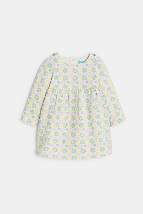 Robe effet pointelle fleurie et legging vert bébé fille