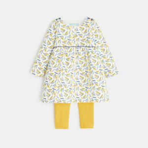 Robe effet pointelle mimosa et legging jaune bébé fille 1