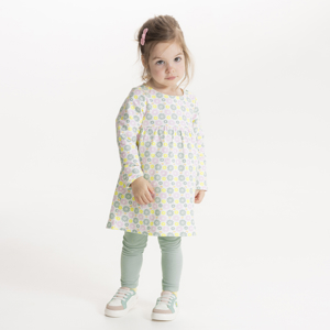 Robe effet pointelle fleurie et legging vert bébé fille 1