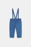 Pantalon denim à bretelles amovibles bleu bébé fille 4
