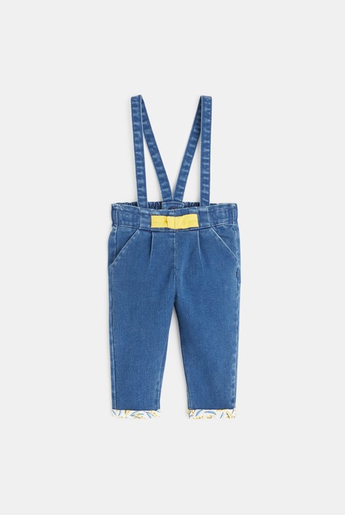 Pantalon denim à bretelles amovibles bleu bébé fille 1